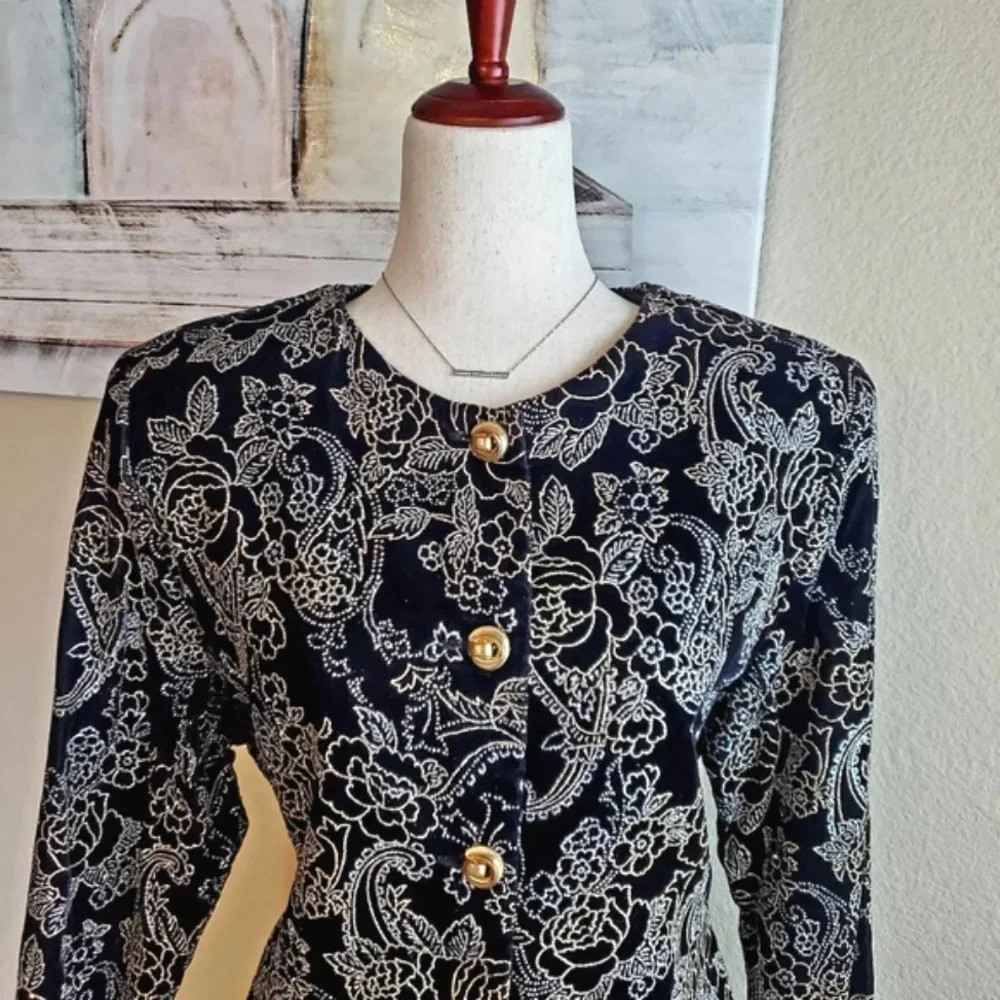 RICHARD KRISTALL | Velvet Metallic Glitter Blazer sz L - Picture 4 of 11